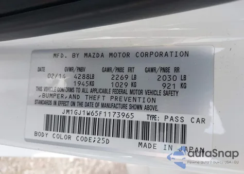 2015 Mazda Mazda6 I Grand Touring из США, поврежденный, VIN JM1GJ1W65F1173965